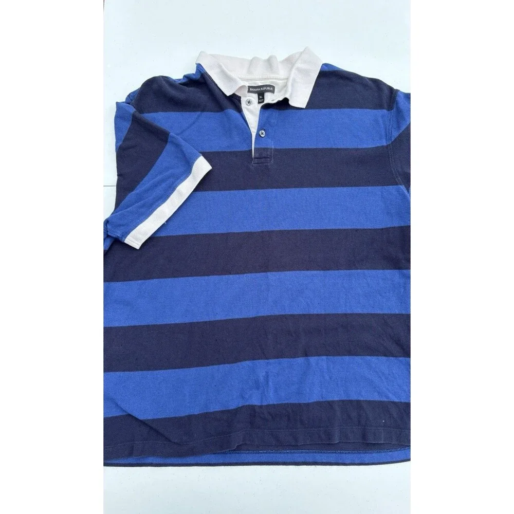 Banana Republic Polo Shirt Men’s XL Blue Rugby Stripe Short Sleeve